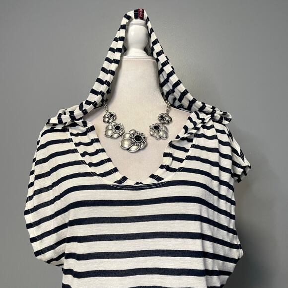 Hard Tail Blue White Striped Linen Hooded Top - Picture 2 of 6
